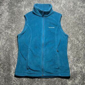 Columbia gorpcore blue hiking pull over full zip fleece vest embroidered logo